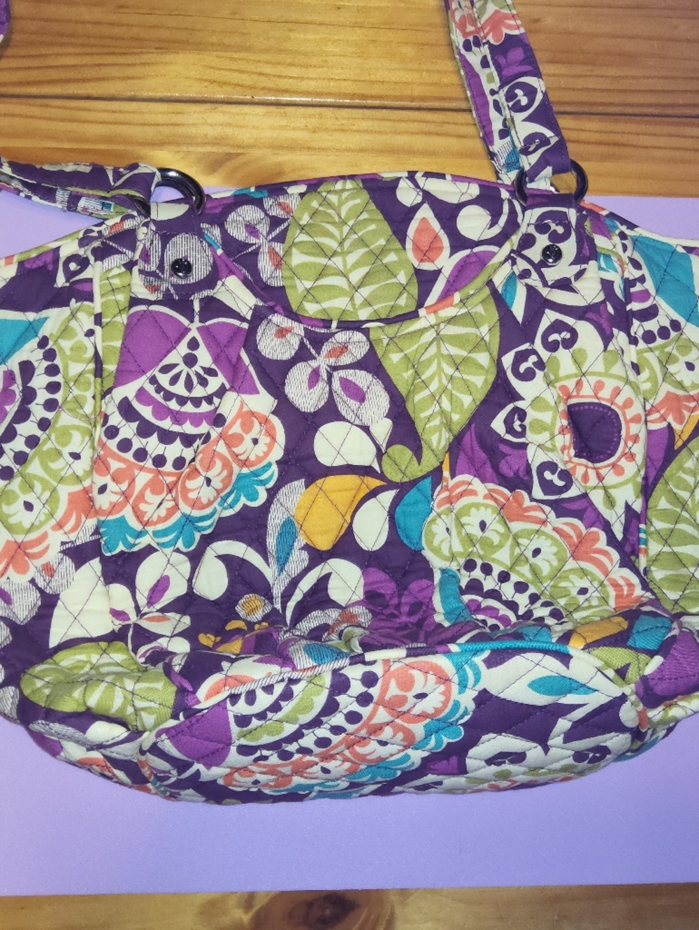 Vera Bradley Purple Floral Quilted Tote with Multicolor Accents-Retired Pattern